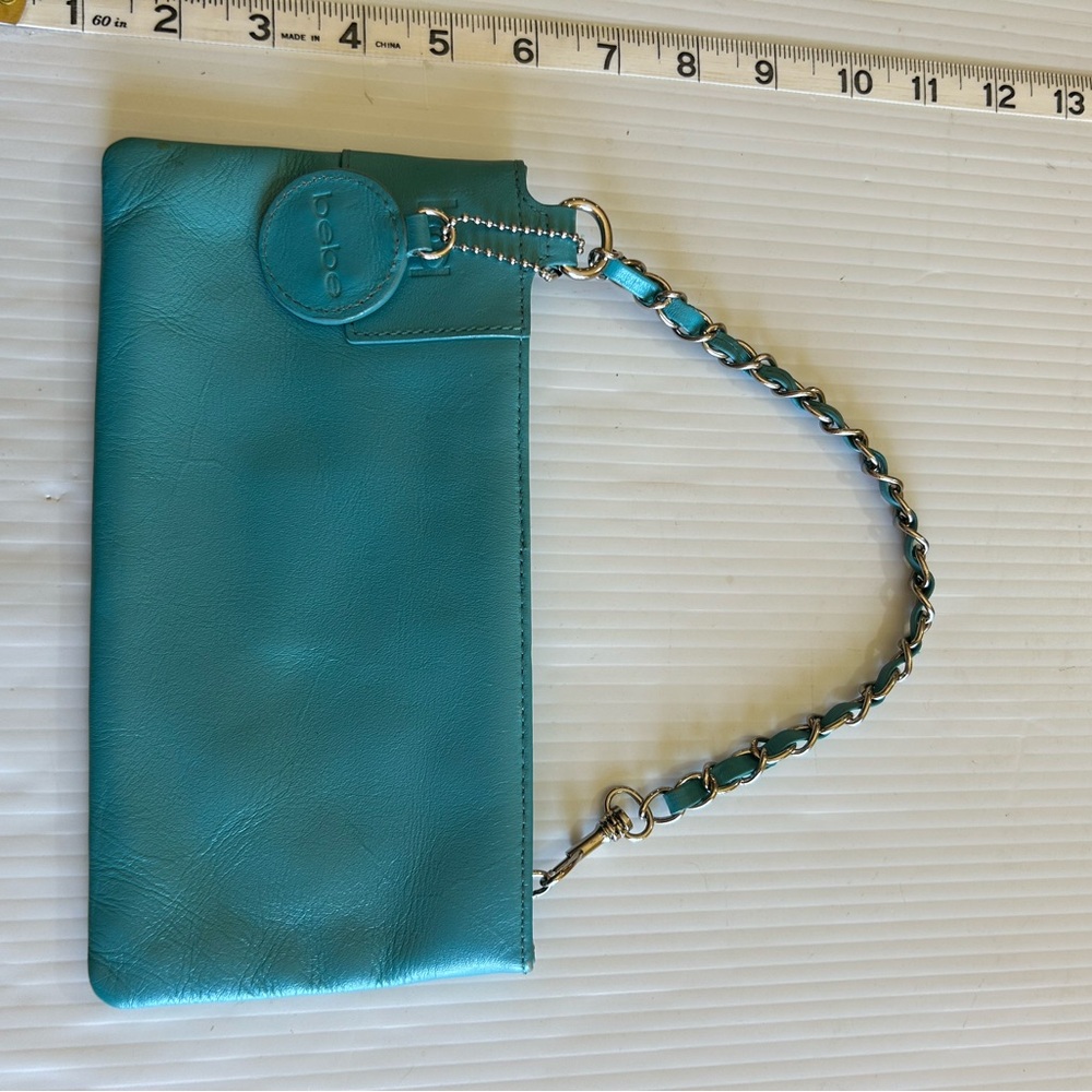 Bebe Blue Leather Clutch with Beaded Strap